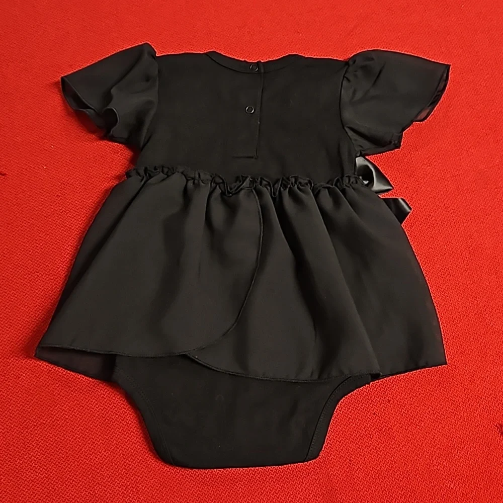 stephan baby 6 - 12 mo. 'My Little Black Dress' onesie with ruffle, satin bow - Picture 7 of 7